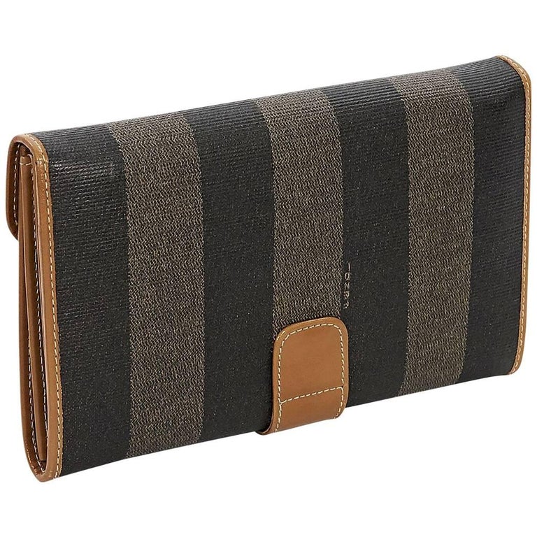 Brown Vintage Fendi Pequin Wallet For Sale at 1stDibs