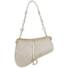 Metallic Champagne Christian Dior Mini Saddle Bag
