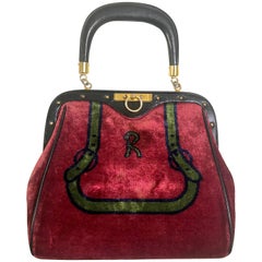 Roberta di Camerino Retro red and green navy bow and logo weaved chenille bag 