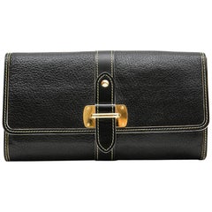 LOUIS VUITTON Clutch in Black Grained Leather with Saddle Stitching