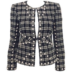  Chanel  Black & White Tweed Jacket with White Rockstuds Throughout