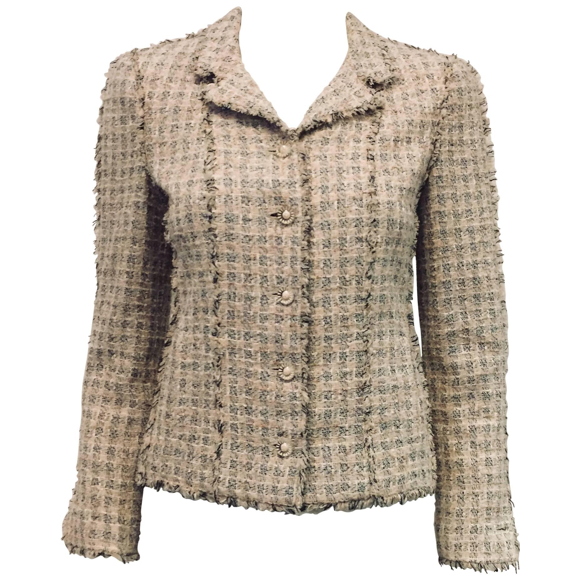 Chanel Spring Tweed Check Jacket With Fringe Trim  For Sale