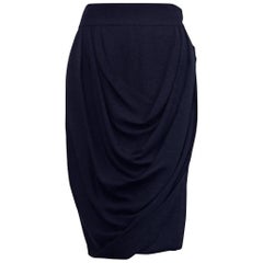 Chanel Black Silk Crepe Straight Skirt With Draped Front 38