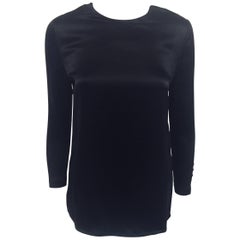 Chanel Black Silk Satin Long Sleeve Blouse With Signature Buttons