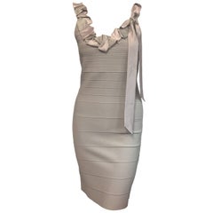 Herve Leger Grey Bandage Dress Decorated With Grey & Lavender Silk Ties