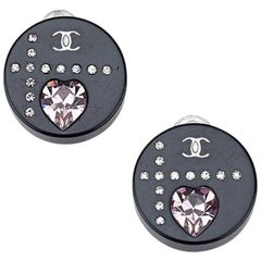 Black Chanel Round Clip-On Earrings
