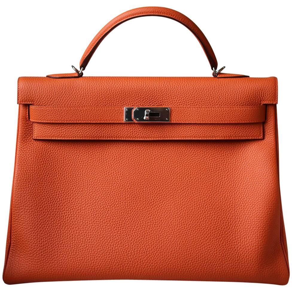 Hermès 40cm Orange With Palladium Hardware Kelly Bag