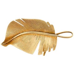 Vintage Hermes exceptional leaf brooch 18kt gold c.1960