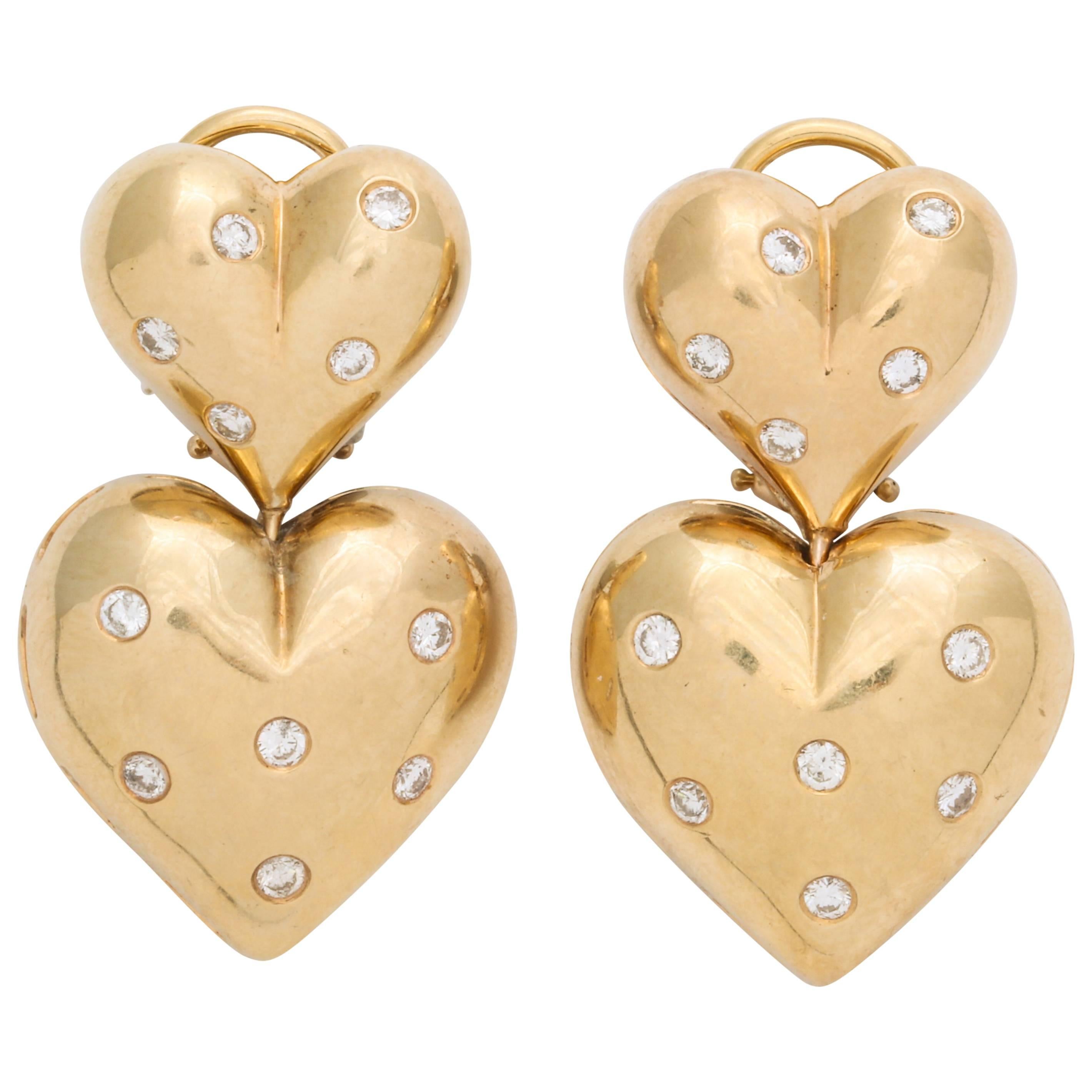Twin Heart Gold and Diamond Earrings by Michael Gates 