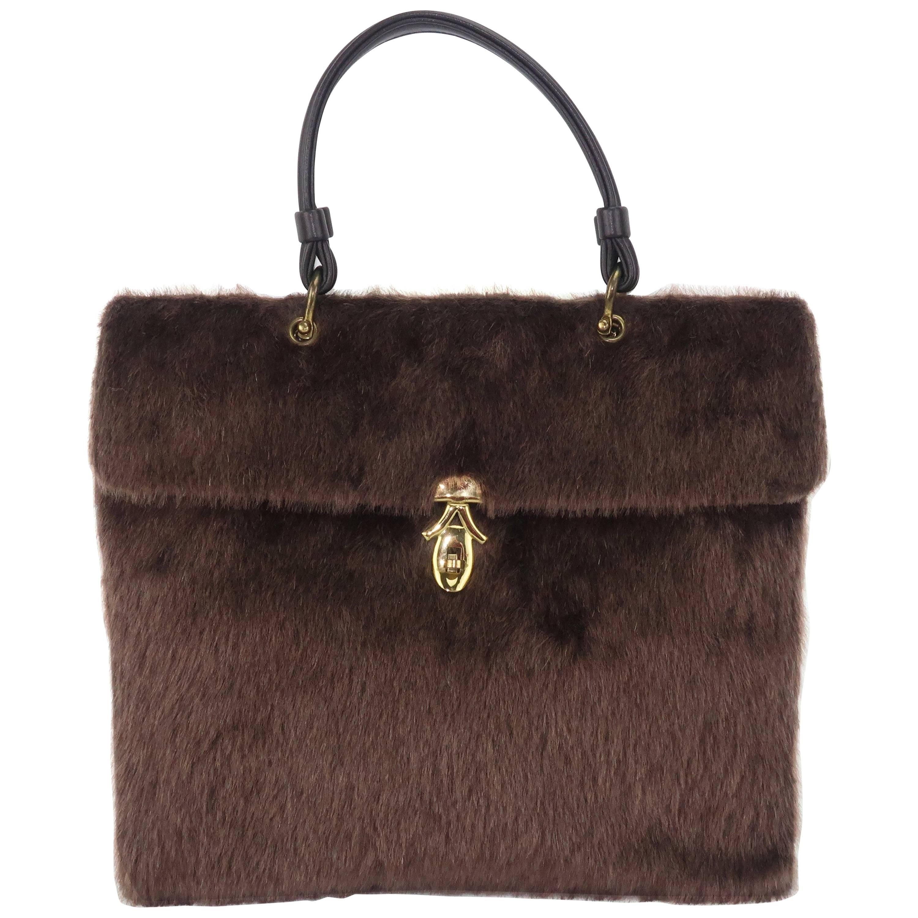 Large C.1950 Brown Faux Fur Handbag