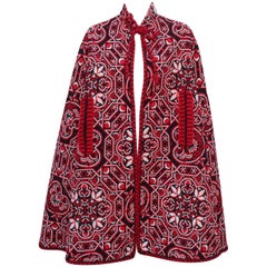 Retro 1960’s Needlepoint Style Red, White & Black Graphic Tapestry Cape