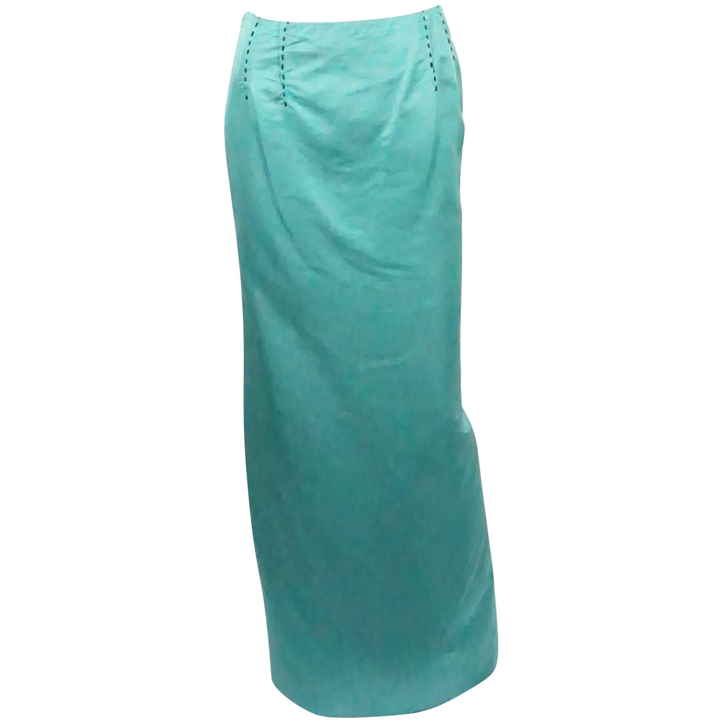 Carolina Herrera Teal Silk Faille Long Skirt - 6  