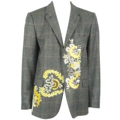 Dries Van Noten Earthone Windowpane Wool Jacket with Embroidered detail-38