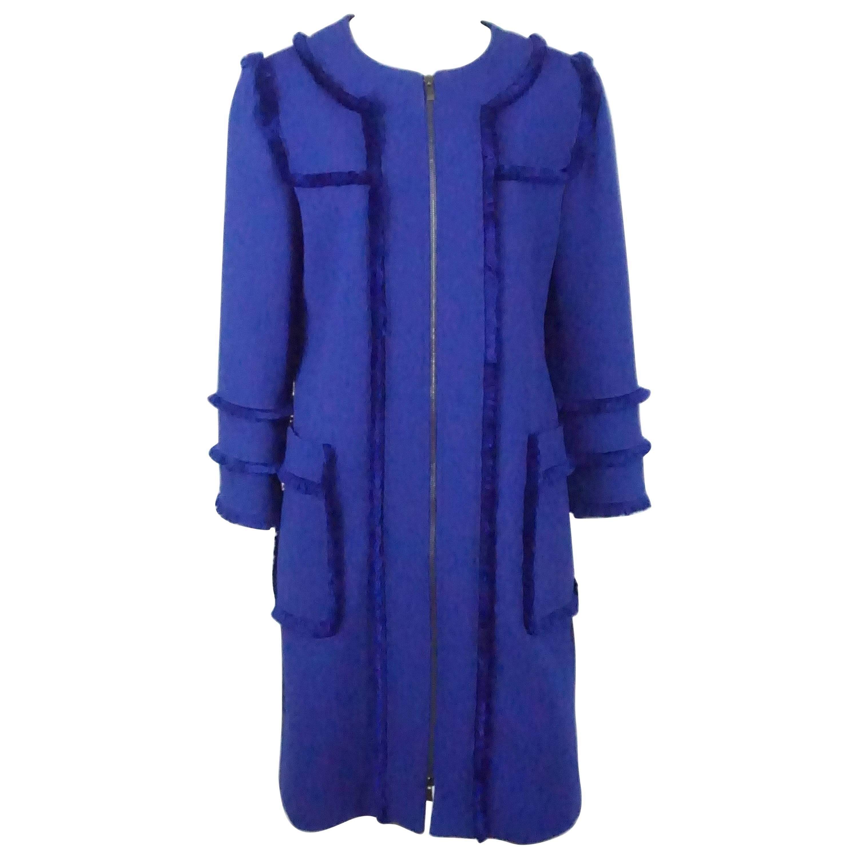 Andrew GN Royal Blue Wool Coat with Fringe - 42