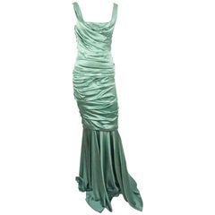 Dolce & Gabbana Seafoam Green Silk Ruched Gown - 42