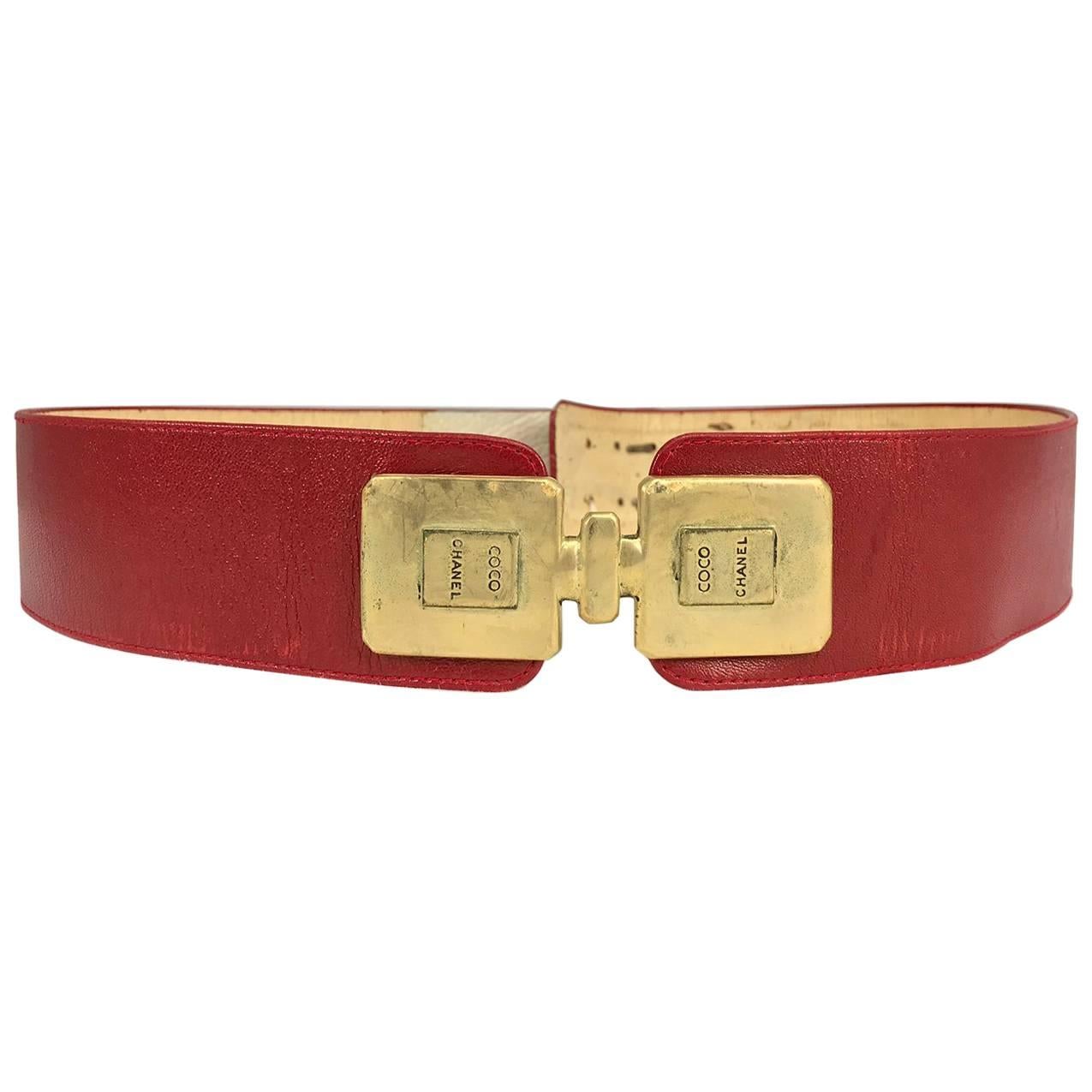 Chanel Coco gold bottles with red leather belt vintage 1980s