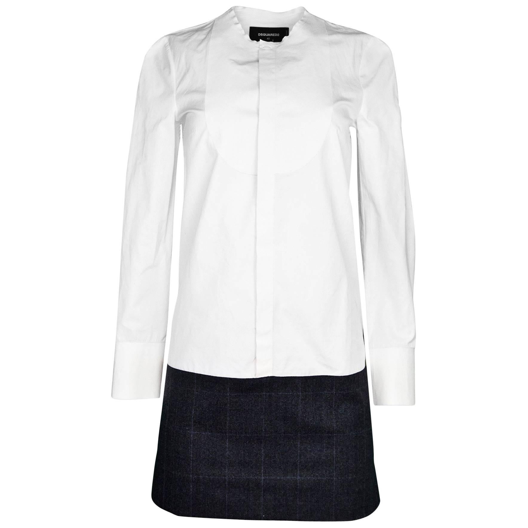 D'SQUARED2 White & Grey Tux Shirt Dress Sz IT40