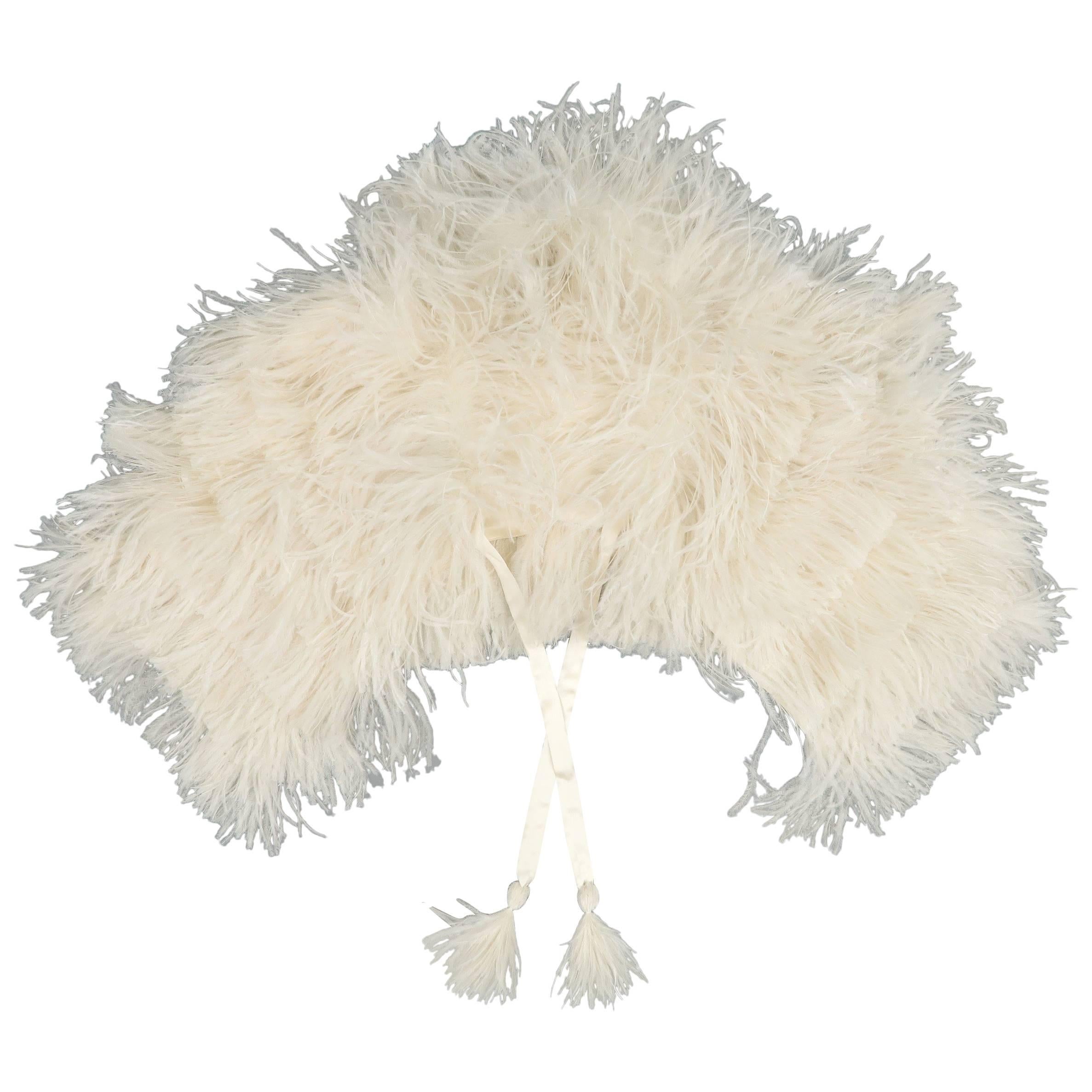 RALPH LAUREN Collection Cream Silk Lined Ostrich Feather Capelet - Retail $2, 995