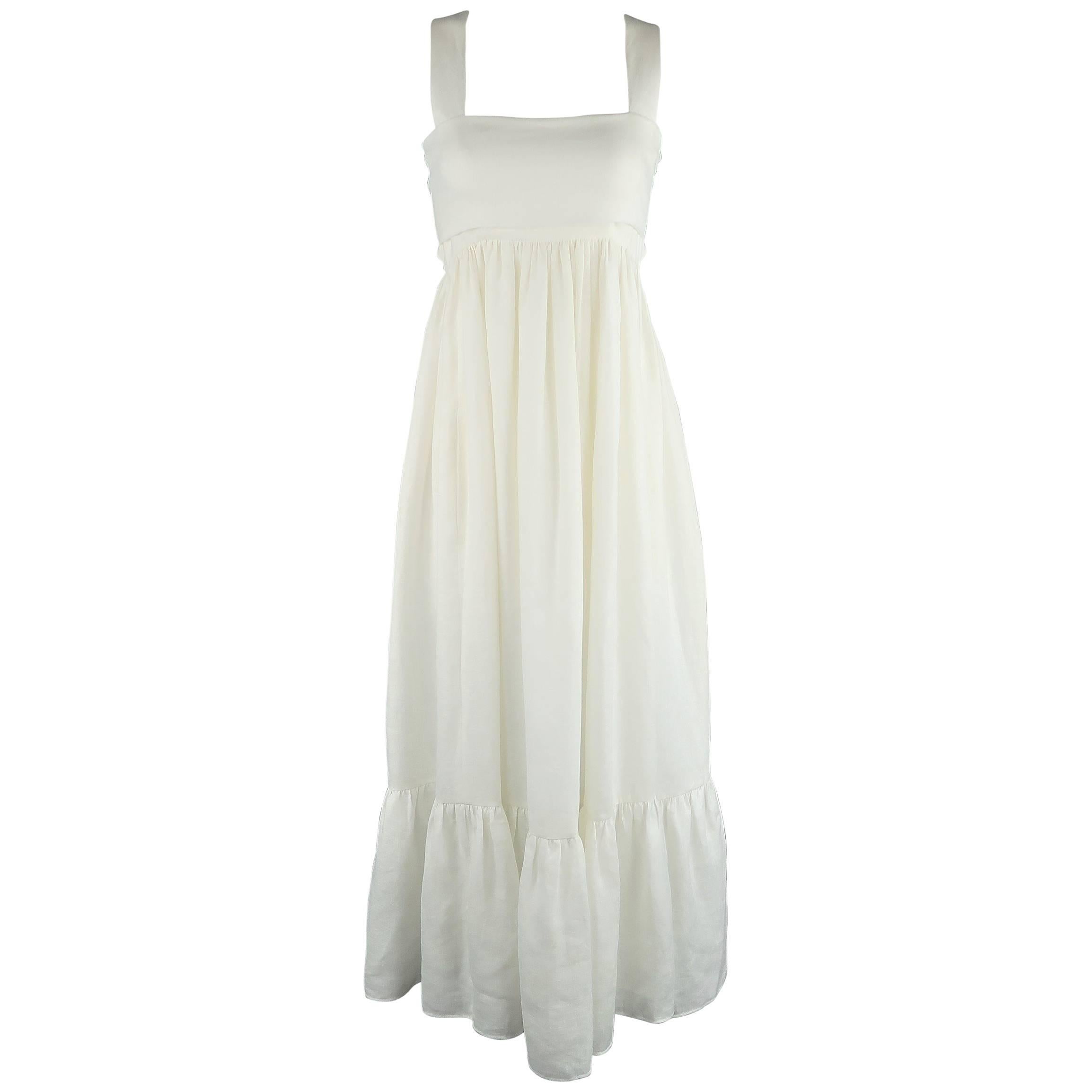 CHLOE Size 2 Cream Linen Cutout Back Bow Peasant Maxi Dress