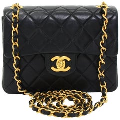 Chanel Vintage 7"  Black Quilted Leather Mini Shoulder Flap Bag