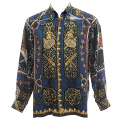 Hermès Men's Printed Silk Button Front Shirt, Circa 1970s at 1stDibs