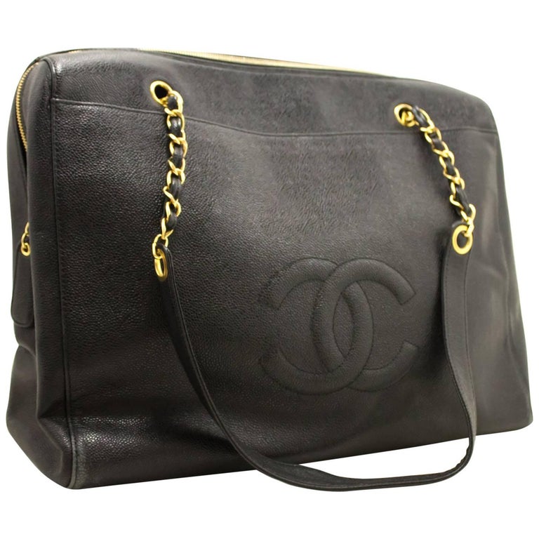 Chanel Jumbo Large Chain Shoulder Bag Black Zip Leather CC For Sale at 1stdibs