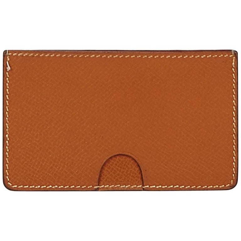 Hermes Brown Leather Card Holder For Sale at 1stdibs