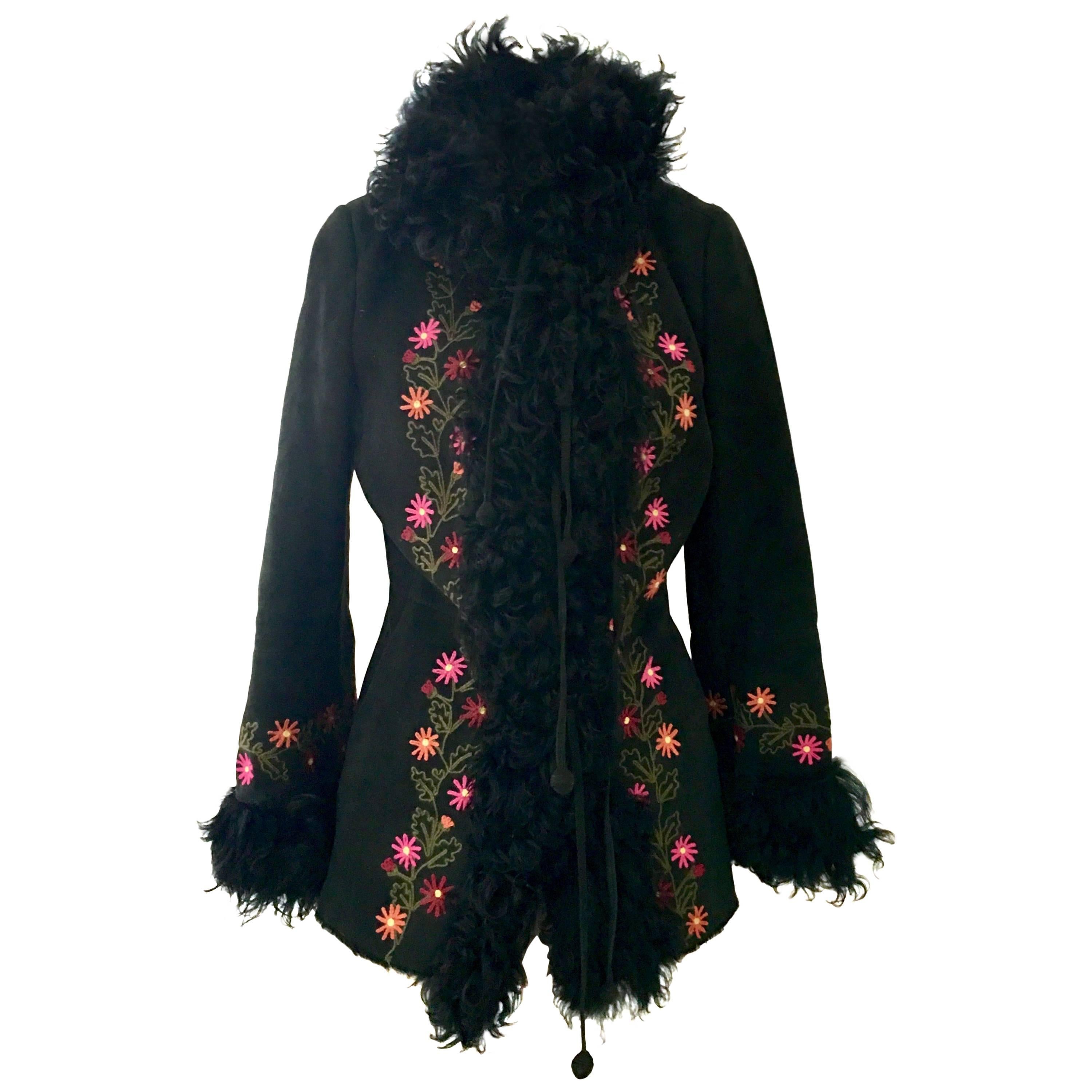20th Century Shearling & Curly Mongolian Fur Embroidered Coat By, Christia