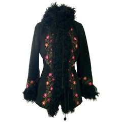 Vintage 20th Century Shearling & Curly Mongolian Fur Embroidered Coat By, Christia