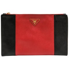 red prada clutch PRADA Clutch in Two-Tone Black and Red Grained Leather