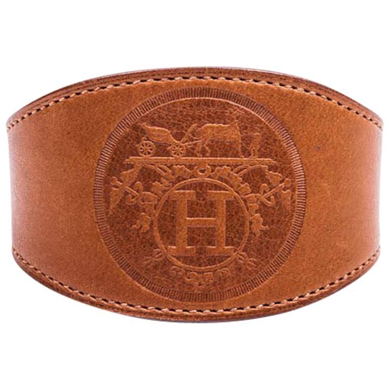 HERMES Bracelet in Barénia Gold Smooth Calfskin Leather Size L