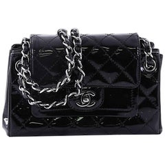 Chanel Chain Double Accordion Flap Bag Quilted Patent Small