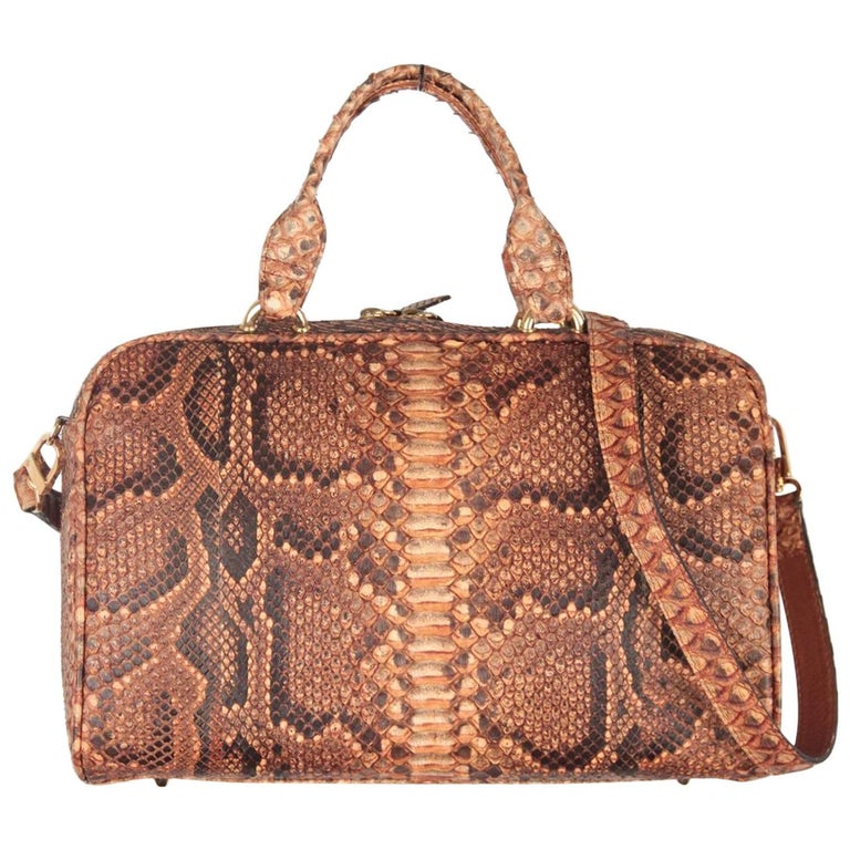 ITALIAN Tan Snakeskin SATCHEL Top Handles with Shoulder Strap For Sale