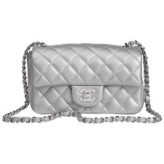 Chanel Navy Quilted Lambskin Mini Rectangular Classic Flap Silver Hardware, 2020 (Very Good), Womens Handbag