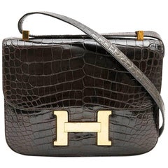 Hermes Vintage Constance Bag in Brown Chocolate Crocodile Leather