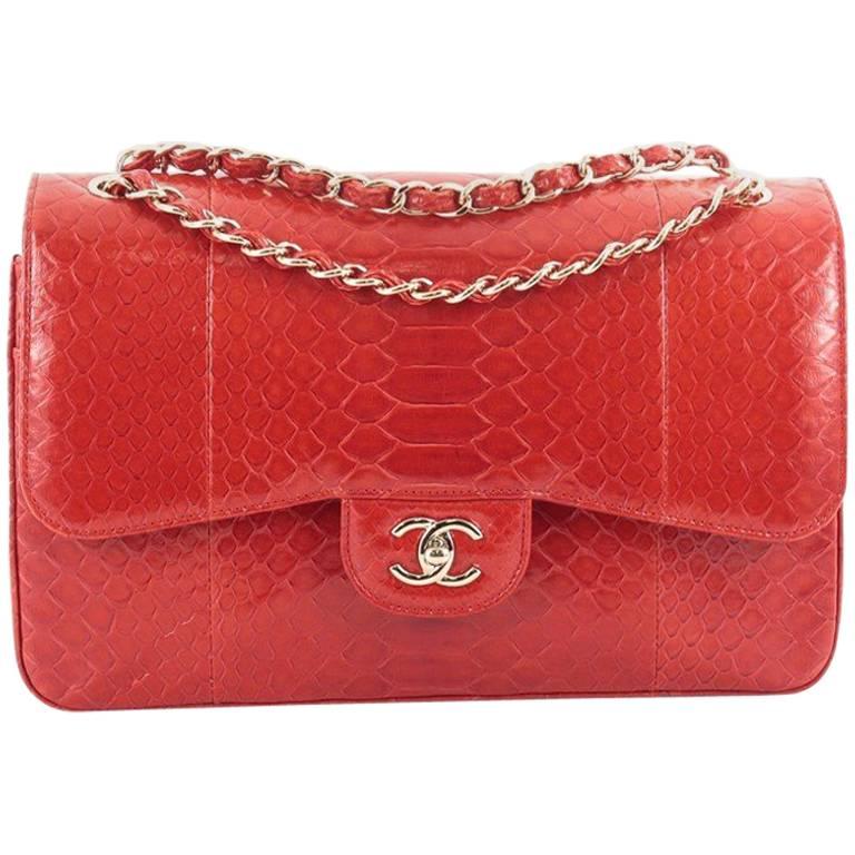 Chanel Pink Python Classic Flap Flat Bag - ShopStyle