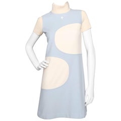 A 1960s Vintage Courrèges White & Blue Wool Mini Dress XS