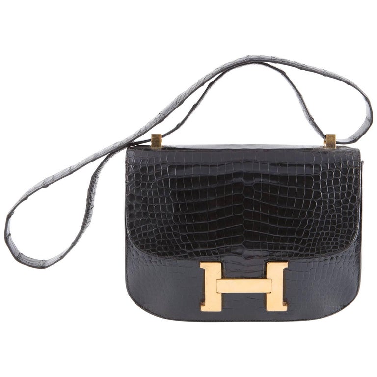 Hermes Black Constance H Shoulder Bag, 1960s For Sale at 1stdibs