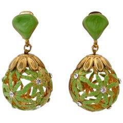 1960s Floral Egg Drop Clip On Earrings 