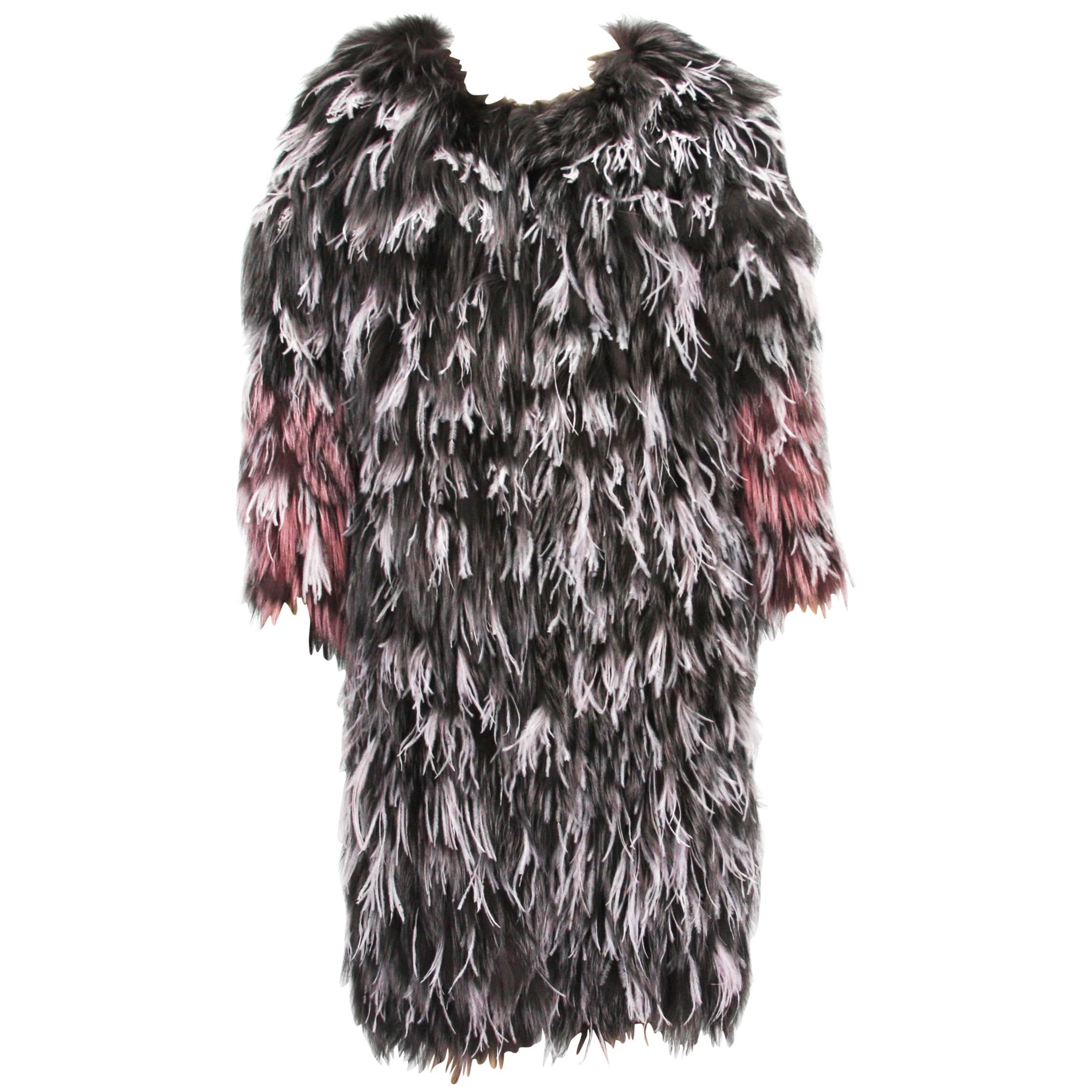 Exotic Oscar de la Renta Ostrich Feathers and Fox Fur Evening Coat Jacket For Sale