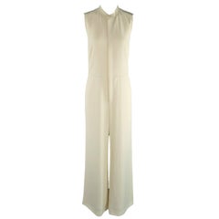 RALPH LAUREN COLLECTION Size 8 Cream Wide Leg Sleeveless Jumpsuit