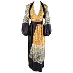 DRIES VAN NOTEN Dress -  Size 6 Gold & Black Wool / Silk Dragon Print Maxi