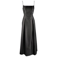 PAMELA DENNIS Size 6 Black Wool / Silk Spaghetti Strap Pleated Evening Gown
