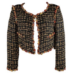 CHANEL Jacket - Size 6 Black Silk Blend Lesage Cropped Beaded Trim Jacket