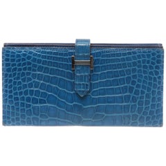 Hermès Mykonos Blue Alligator Béarn Ladies Wallet