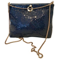 Whiting & Davis Navy & Gold Metal Mesh Hand Bag