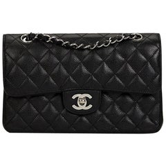 2005 Chanel Black Quilted Caviar Leather Small Classic Double Flap