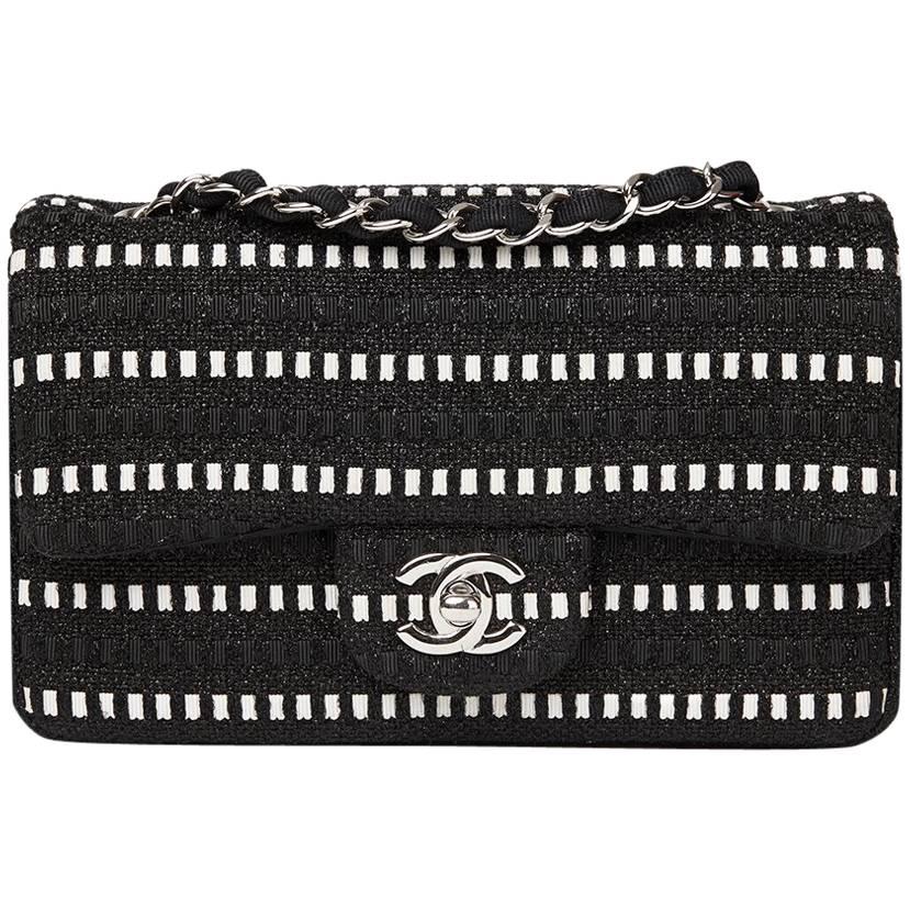 2014 Chanel Black & White Woven Fabric Rectangular Mini Flap Bag