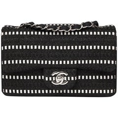 2014 Chanel Black & White Woven Fabric Rectangular Mini Flap Bag