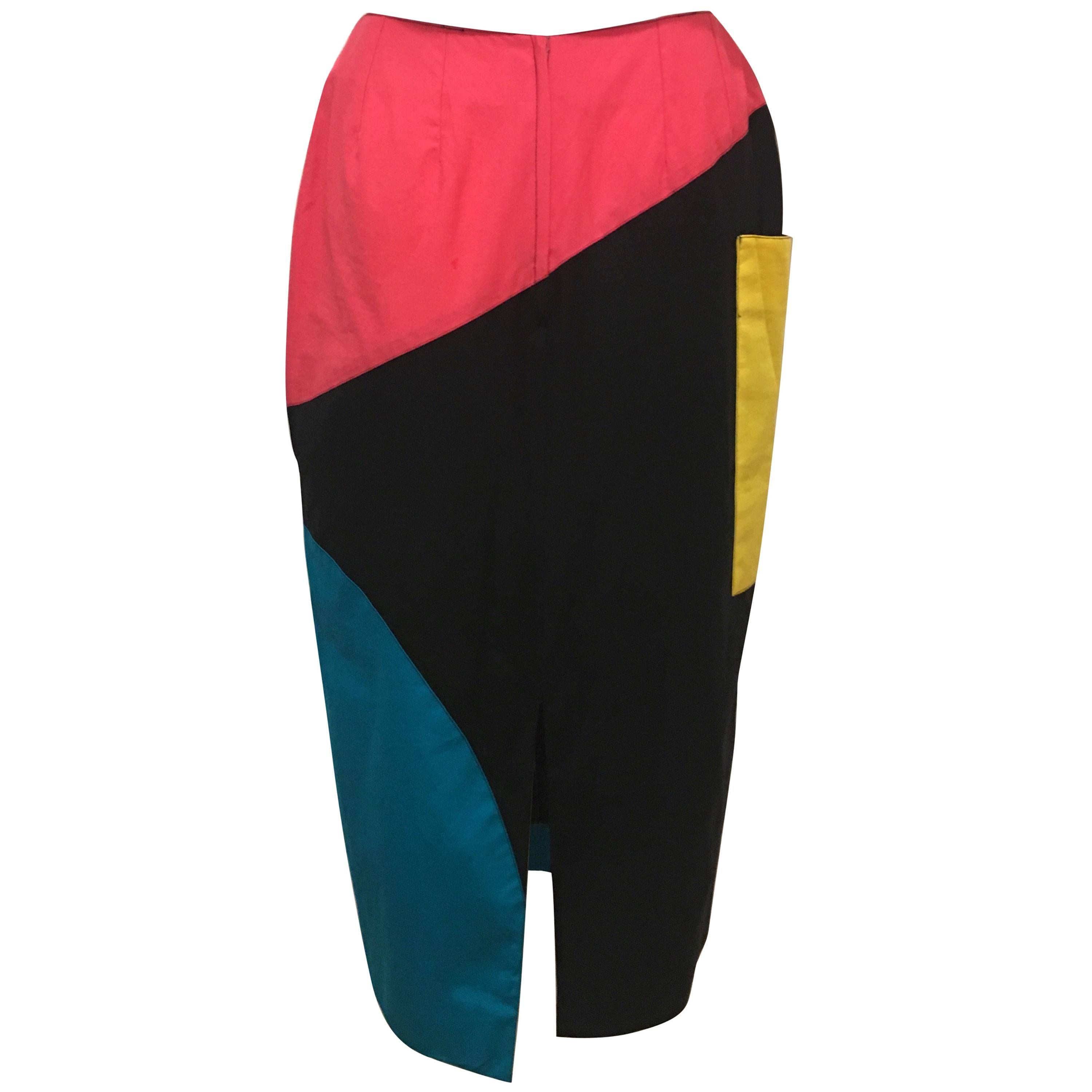 Guy Laroche Black Colorblock Skirt, 1980s  For Sale